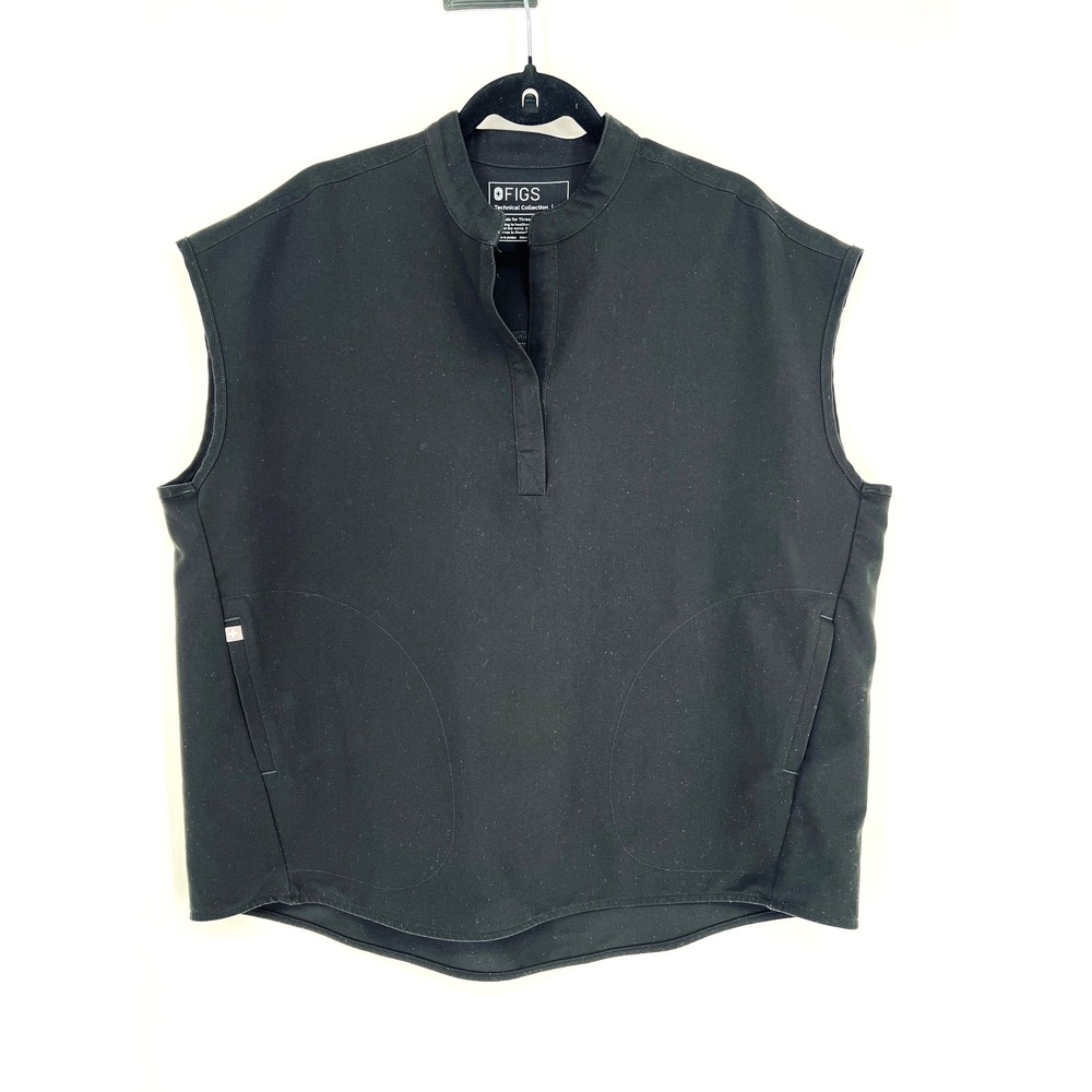 FIGS Rafaela Sleeveless Scrub Top Large Black Technical Vest EUC Medical Nursing
